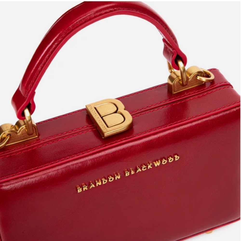 Brandon Blackwood Slim Trunk in Red Oiled Leather with Brass Gold Hardware - Picture 4 of 17